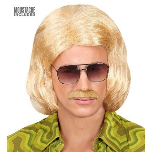 PELUCA HOMBRE RUBIA C/BIGOTE AÑOS 70