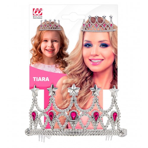 TIARA PLATA PIEDRAS ROSAS PRINCESA