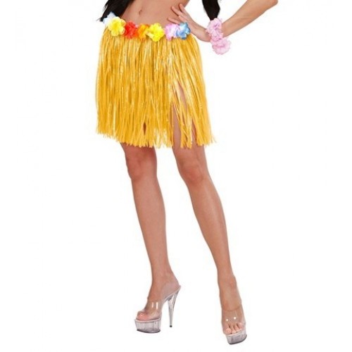 FALDA HAWAIANA C/FLORES NATURAL 45CM