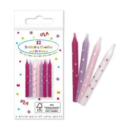 12 MINI VELAS SOPORTE ROSA 6CM