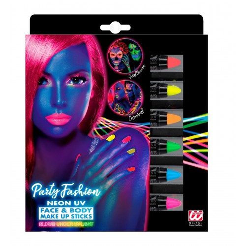 KIT 6 BARRAS MAQUILLAJE NEON UV