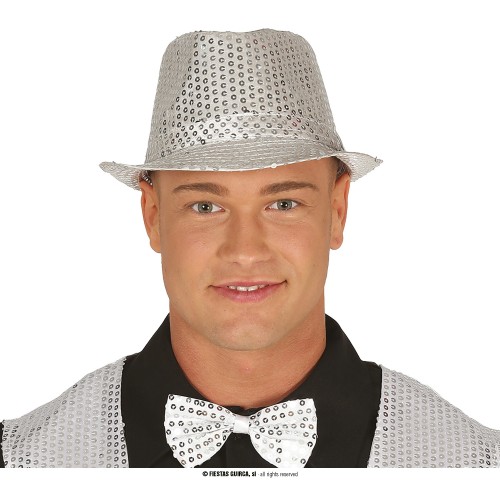 SOMBRERO GANSTER LENTEJUELA PLATA