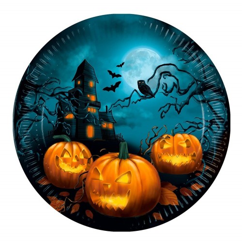 8 PLATOS CARTON CALABAZA HALLOWEEN 23CM