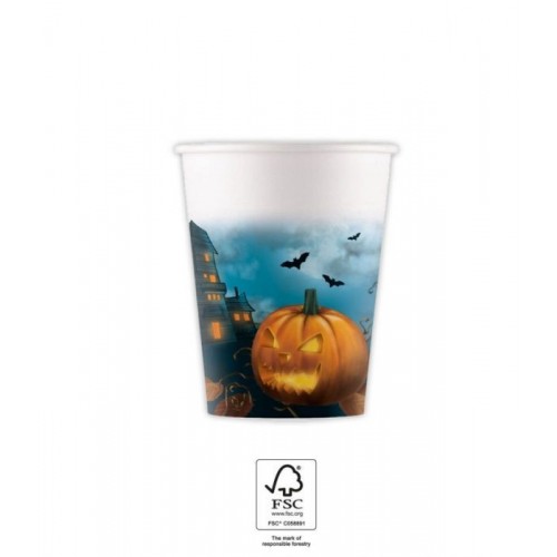 8 VASOS CARTON CALABAZA HALLOWEEN 200ML