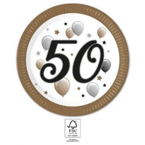   8 PLATOS CARTON 50 CUMPLEAÑOS 23CM