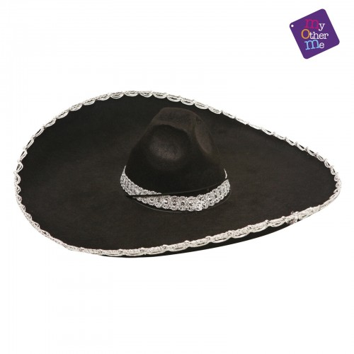 SOMBRERO NEGRO BORDE PLATA MEXICANO