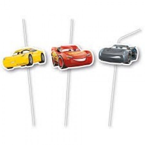   4 PAJITAS CARTON CARS 22CM