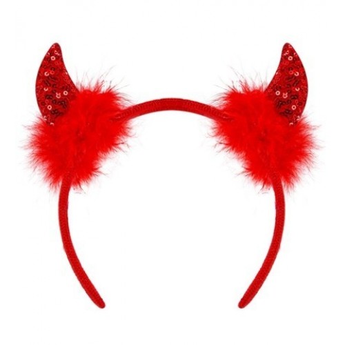   DIADEMA CUERNOS ROJOS LENTEJUELA