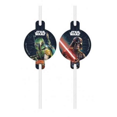   4 PAJITAS CARTON STAR WARS 22CM