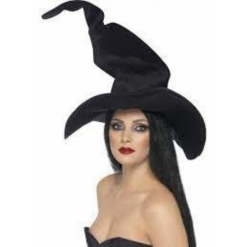 SOMBRERO BRUJA RETORCIDO TERCIOPELO NEGR