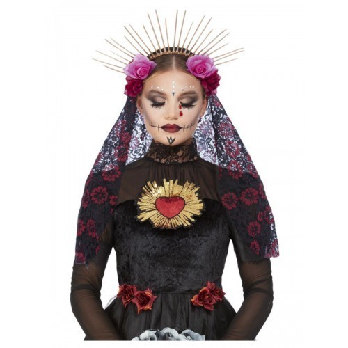 $ -DIADEMA ROSAS VELO DIA DE LOS MUERTOS