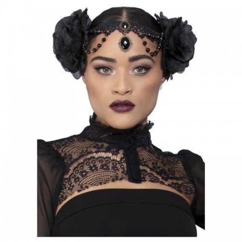 DIADEMA MEDALLA ADORNO ROSAS NEGRO