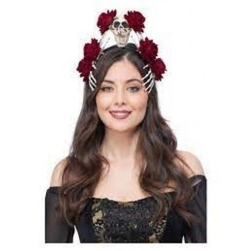 DIADEMA ESQUELETO ROSAS PURPURA