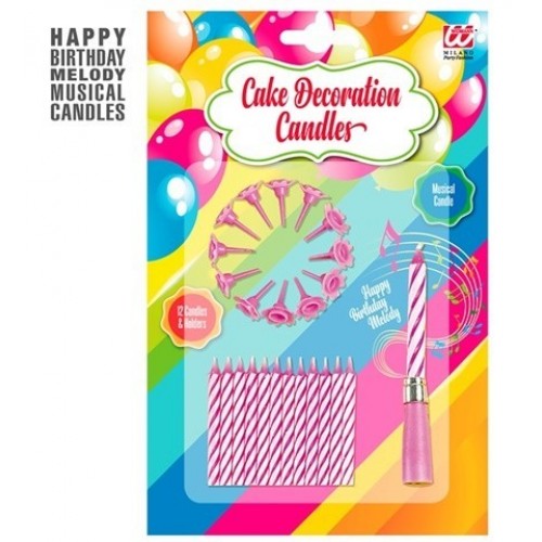 SET 12 VELAS C/SOPORTE 1VELA MUSICAL ROS