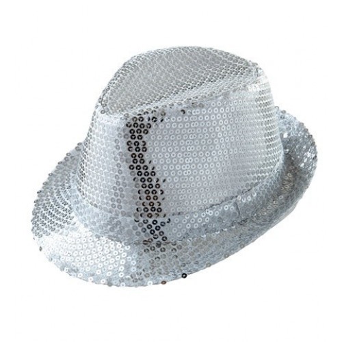 SOMBRERO FEDORA PLATEADO C/LENTEJUELAS