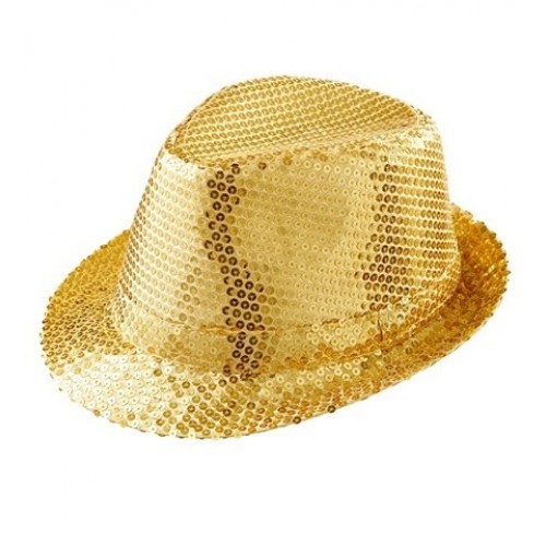   SOMBRERO FEDORA C/LENTEJUELA ORO