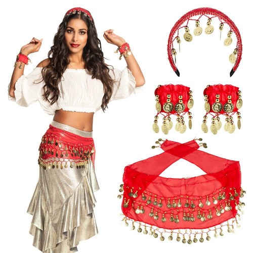 CONJUNTO DANZA DEL VIENTRE ZINGARA ROJO