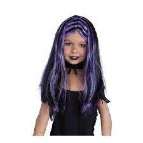 PELUCA INF NEGRA MECHA LILA BRUJ