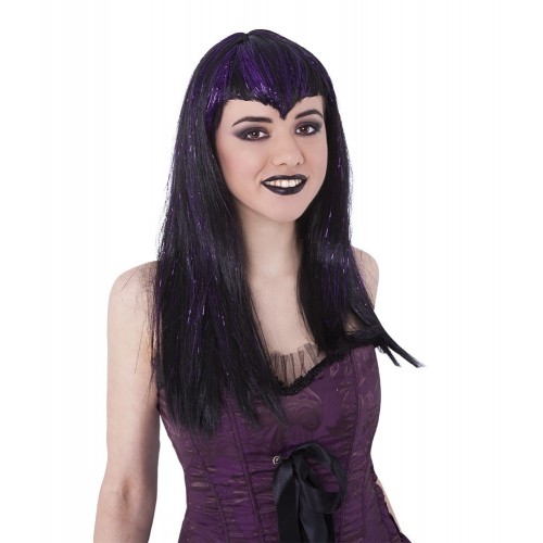 PELUCA C/FLECO NEGRA/LILA VAMPIRESA