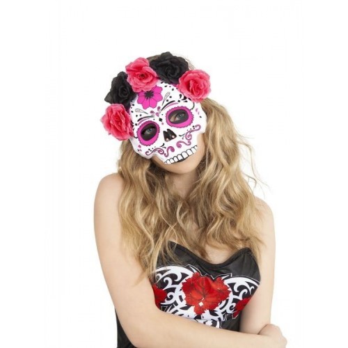 MASCARA CATRINA ROSAS FUCSIA/NEGRA