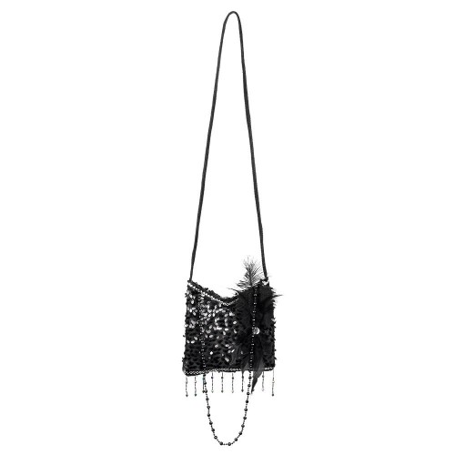 BOLSO LENTEJUELAS PLUMAS NEGRA AÑOS20