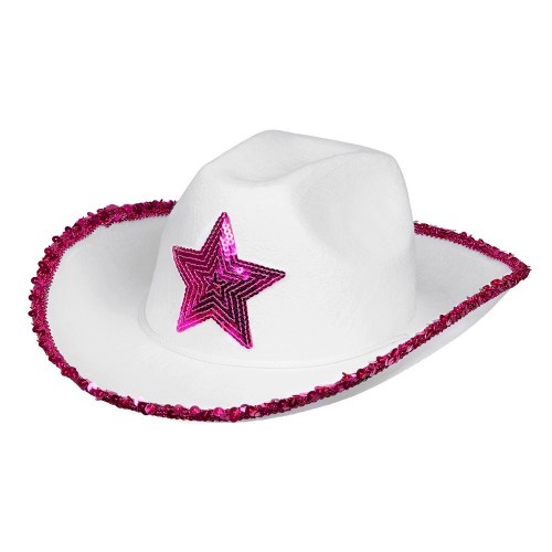SOMBRERO VAQUERA BLANCO ESTRELLA ROSA