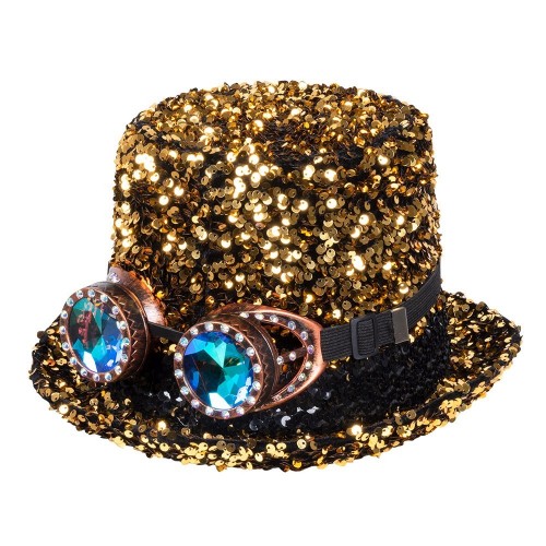 SOMBRERO STEAMPUNK LENTEJUELAS ORO