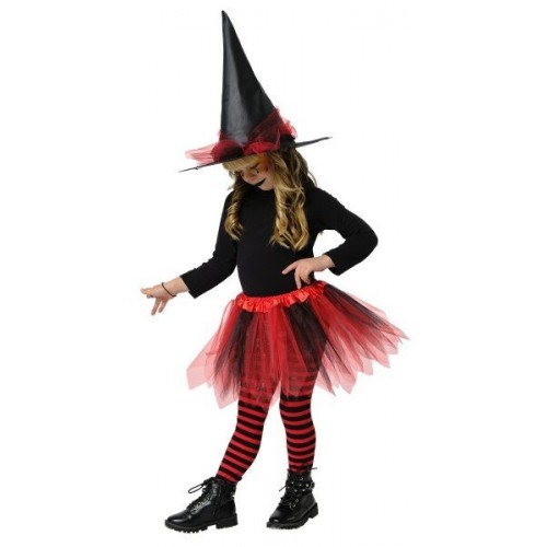 SET FALDA TUTU SOMBRERO ROJO BRUJA