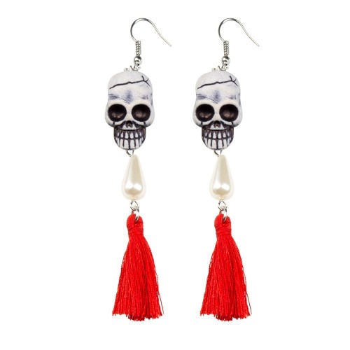 PENDIENTES CALAVERA POMPON ROJO