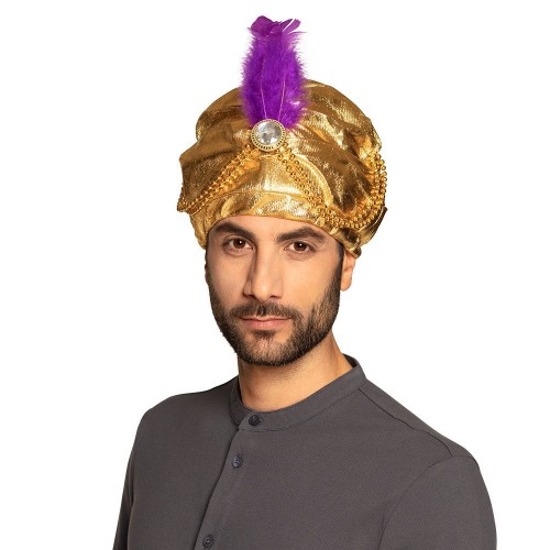 TURBANTE SULTAN ORO PLUMA VIOLETA
