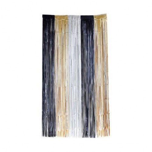 CORTINA FLECOS METAL NGR/ORO/PLATA 1X2MT