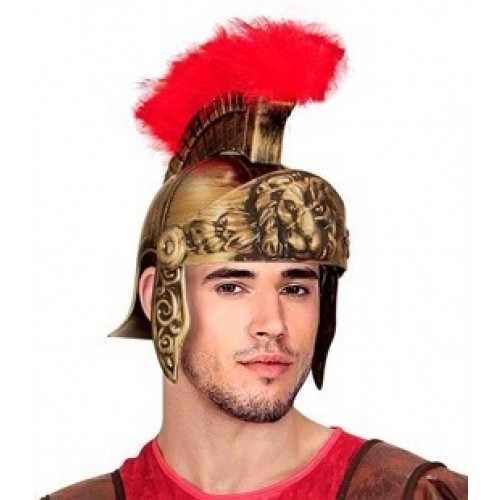 CASCO ROMANO ORO  CON CABELLERA ROJA