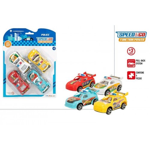 4 MINI COCHES POLICIA PULL BACK 8CM