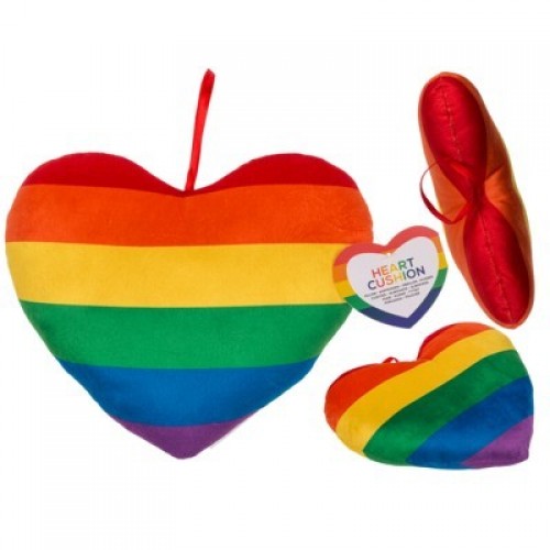 COJIN CORAZON FELPA ARCO IRIS 26CM