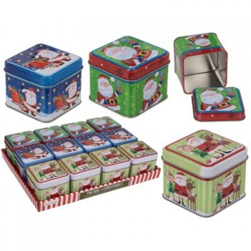 CAJA CUADRADA METAL NAVIDAD 7,5X6,5CM