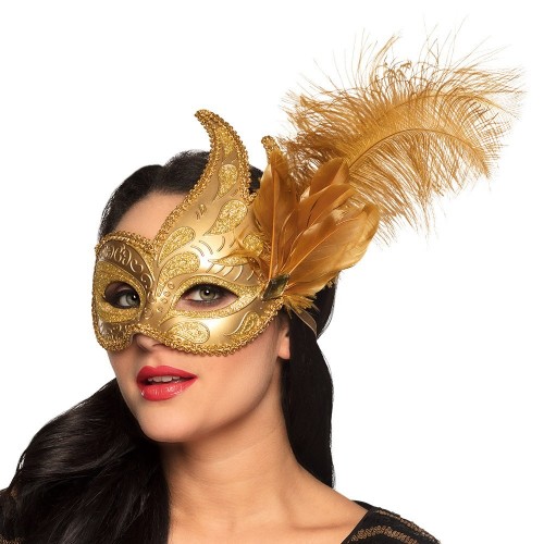 ANTIFAZ METAL ORO C/PLUMA VENECIA