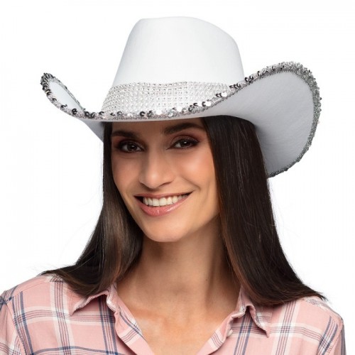 SOMBRERO VAQUERO BLANC LENTEJUELAS PLATA