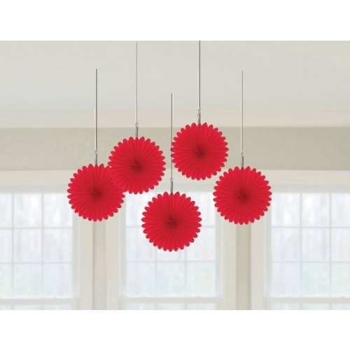   5 ABANICOS PAPEL ROJO 15CM