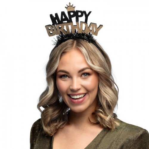 DIADEMA HAPPY BIRTHDAY ORO/BLANCO/NEGRO