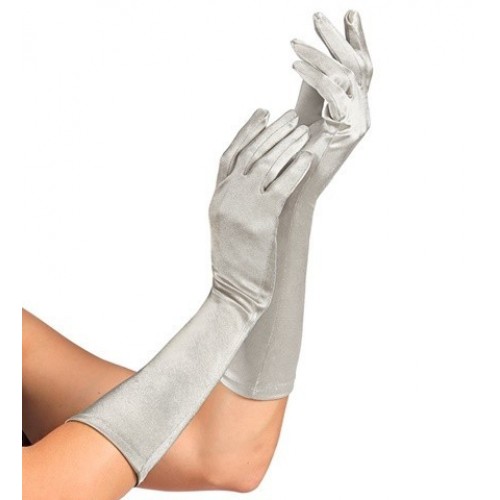 GUANTES ADULTO LARGOS SATEN PLATA 40CM