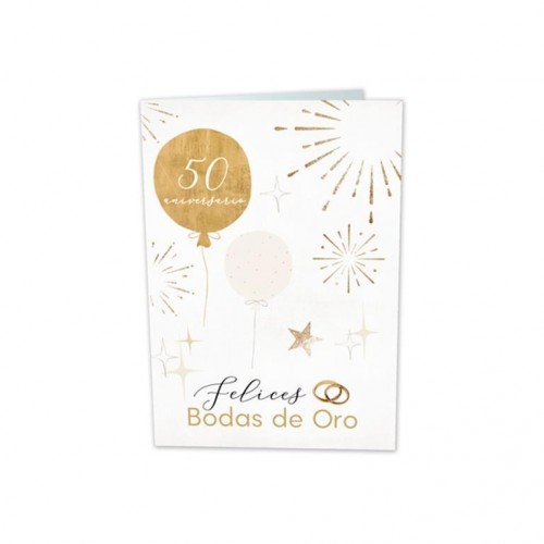 TARJETA BODAS DE ORO GLOBOS  