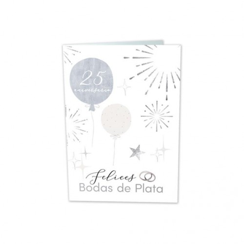 TARJETA BODAS DE PLATA GLOBOS  