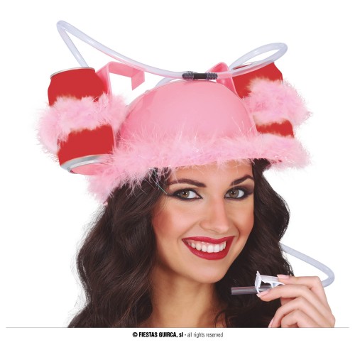 CASCO BEBIDA ROSA CON PLUMAS
