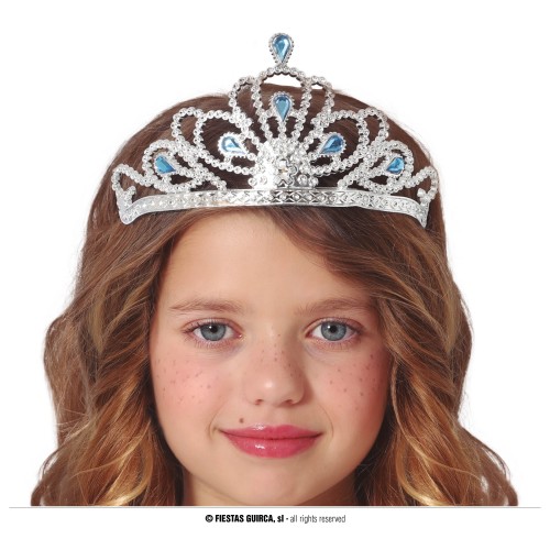 DIADEMA INFANTIL PLATA PIEDRAS CELESTE