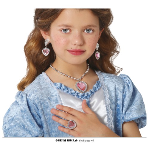SET COLLAR ANILLO PENDIENTE CORAZON ROSA