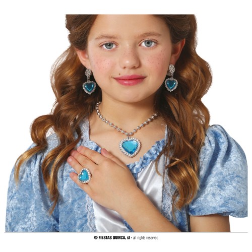 SET COLLAR ANILLO PENDIENTE CORAZON AZUL