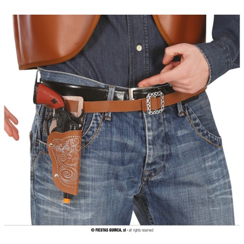 CARTUCHERA MARRON CON PISTOLA 24CM