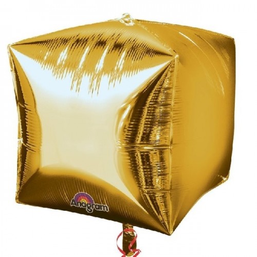 GLOBO 15" FOIL 3D CUBO/REGALO ORO