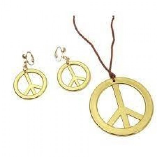 SET HIPPIE COLLAR PENDIENTES METAL ORO