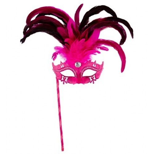 MASCARA CON PALO PLUMAS FUCSIA
